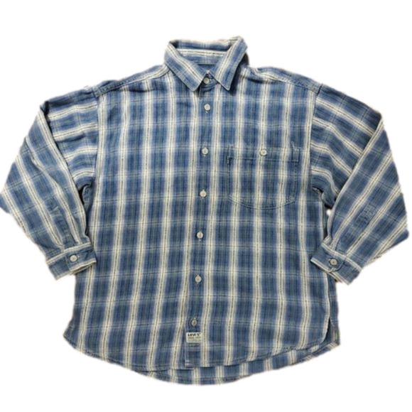 Levi's Gray Tab Blue White Plaid Shirt L 16-18 boy - Picture 1 of 6